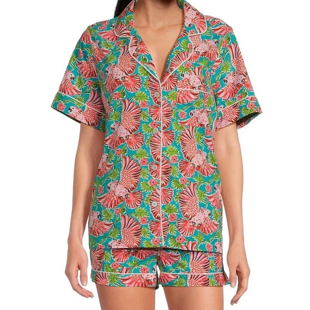NWT- Printfresh Parrot Paradise Pajama Set in Pink and Green - Picture 3 of 3